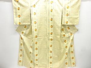 未使用品　幾何学に絣柄織り出し十日町紬着物